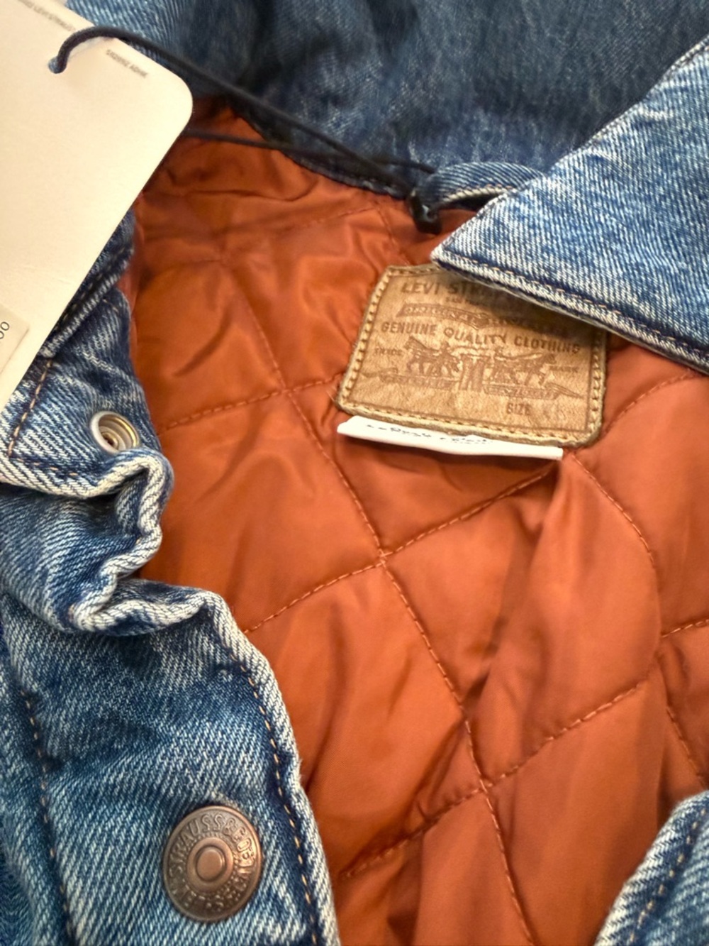 Levi's Blue Denim Jacket with Rust-Orange Quilted Lining NWT 0734 - Picture 8 of 10